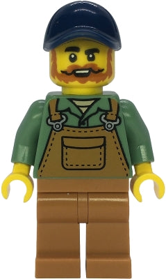 Farmer - Male, Medium Nougat Overalls over Sand Green Shirt, Medium Nougat Legs, Dark Blue Cap, Beard (cty1851)