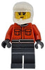 Formula 1 Pit Crew Member - Female, Reddish Orange Racing Suit with Pockets, Dark Bluish Gray Legs, White Dirt Bike Helmet, Freckles (cty1864)