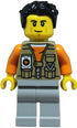 Adventurer - Male, Dark Tan Vest over Orange Shirt, Light Bluish Gray Legs, Black Hair (cty1876)