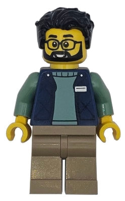 Delivery Worker - Male, Dark Blue Bodywarmer over Sand Green Sweater, Dark Tan Legs, Black Hair (cty1951)