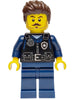 Police - City Officer Male, Black Safety Vest with Silver Star Badge Logo, Dark Blue Legs, Dark Brown Wavy Hair (cty1968)