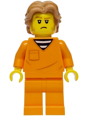 Police - City Jail Prisoner Male, Orange Prison Jumpsuit, Medium Nougat Wavy Hair, Sideburns, Orange Glasses (cty1970)