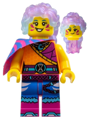 Izzie (Isabel Christina Garcia) - Orange and Magenta Tunic, Shoulder Cape with Blue Tribal Stripes (drm045)