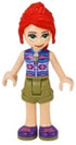 Friends Mia - Olive Green Shorts, Dark Azure and Dark Purple Patterned Sleeveless Jacket with Zipper (frnd0377)