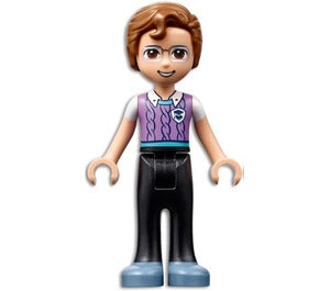 Friends Julian - Black Trousers, Medium Lavender Vest with Medium Azure Trim over White T-Shirt, Sand Blue Shoes (frnd0459)