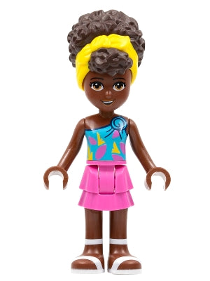 Friends Nandi - Dark Azure Single Strap Tank Top, Dark Pink Skirt, White Sandals, Yellow Head Wrap (frnd0483)