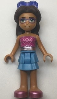 Friends Layla - Medium Blue Skirt, Dark Pink Top with Metallic Pink Belt, Sunglasses (frnd0503)
