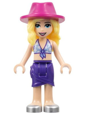Friends Stephanie - Medium Blue Swimsuit Top, Dark Purple Skirt, Silver Shoes, Magenta Hat (frnd0511)