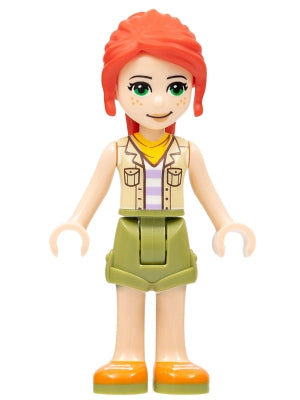 Friends Mia - Olive Green Shorts, Orange Shoes, Tan Vest, Bright Light Orange Scarf (frnd0527)