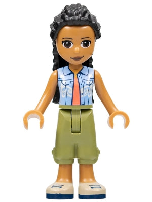 Friends Dr. Makena - Olive Green Trousers, Tan Shoes, Bright Light Blue Vest over Coral Shirt (frnd0528)