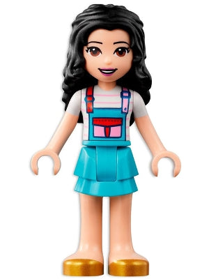 Friends Emma - White Shirt with Apron, Medium Azure Skirt with Gold Shoes (frnd0531)