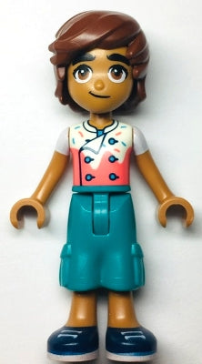 Friends Leo - White and Coral Chef Shirt with Sprinkles, Dark Turquoise Cropped Trousers, Dark Blue Shoes (frnd0593)