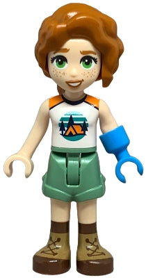 Friends Autumn - White and Orange Sleeveless Top with Tent, Sand Green Shorts, Nougat and Reddish Brown Boots, Prosthetic Hand (frnd0737)