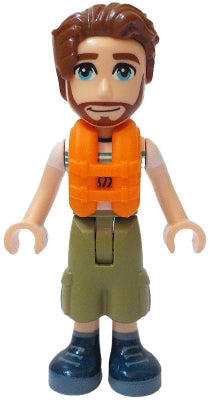Friends Jonathan - White T-Shirt with Tent, Olive Green Cropped Trousers, Dark Blue Shoes, Orange Life Jacket (frnd0755)
