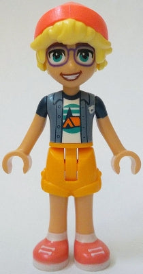 Friends Olly - Sand Blue Jacket over White T-Shirt with Tent, Bright Light Orange Shorts, Coral Shoes and Hat (frnd0757)