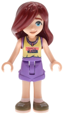 Friends Paisley - Bright Light Yellow and Medium Lavender Tank Top, Medium Lavender Shorts, Dark Tan Shoes (frnd0819)