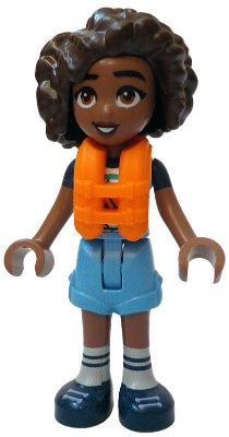 Friends Aliya - White T-Shirt with Tent, Medium Blue Shorts, Dark Blue Shoes, Orange Life Jacket (frnd756)
