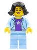 Woman, Black Hair, Bright Light Blue Jacket, Dark Purple Star Shirt, Bright Light Blue Legs (hol261)