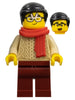 Lunar New Year Parade Spectator - Male, Red Scarf, Tan Sweater, Dark Red Legs, Black Hair, Rabbit Glasses (hol309)