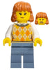 Lunar New Year Parade Spectator - Female, Tan Knit Argyle Sweater Vest, Sand Blue Legs, Dark Orange Hair (hol311)