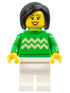 Woman - Bright Green Sweater with Bright Light Yellow Zigzag Lines, White Legs, Black Hair (hol338)
