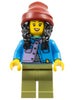 Woman - Dark Azure Jacket over Silver Shirt, Olive Green Legs, Black Hair, Dark Red Beanie (hol347)