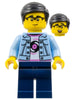 Man - Bright Light Blue Jacket, White Shirt with Record, Dark Blue Legs, Black Hair, Glasses (hol372)