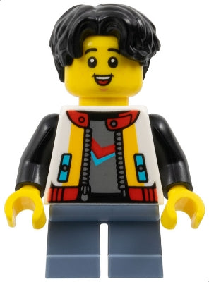 Child - Boy, White Jacket with Black Sleeves, Sand Blue Short Legs, Black Hair (hol374)