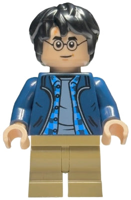 Harry Potter - Dark Blue Open Jacket over Plaid Shirt with Collar and Sand Blue Shirt, Dark Tan Medium Legs (hp544)