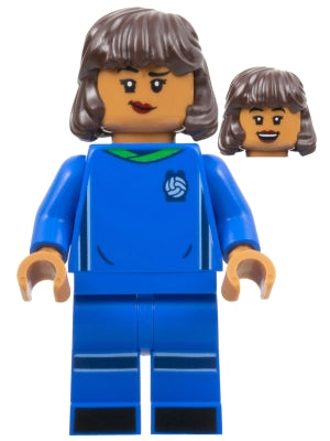 Soccer Player, Female, Blue Uniform, Medium Nougat Skin, Dark Brown Hair (idea130)