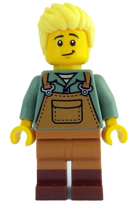 Gardener - Male, Medium Nougat Overalls over Sand Green Shirt, Reddish Brown Boots, Bright Light Yellow Hair (idea203)