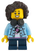 Child - Girl, Bright Light Blue Denim Jacket, Dark Blue Short Legs, Headphones, Dark Brown Hair (idea204)