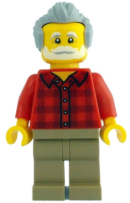 Man - Red Plaid Flannel Shirt, Dark Tan Legs, Light Bluish Gray Swept Back Hair (idea211)