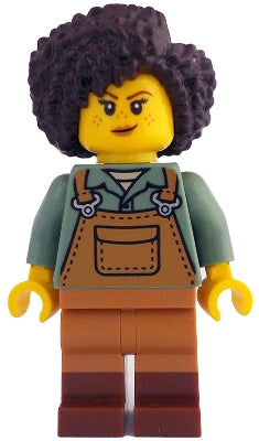 Gardener - Female, Medium Nougat Overalls over Sand Green Shirt, Reddish Brown Boots, Dark Brown Hair (idea212)
