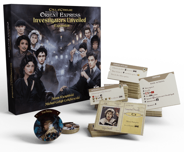 Box cover for Horror on the Orient Express: The Board Game – Investigators Unveiled Expansion