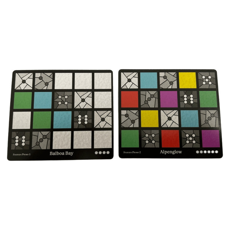 Sagrada: Promos 1 & 2 - Vitraux/Balboa Bay and Alpenglow/Komorebi Window Pattern Cards