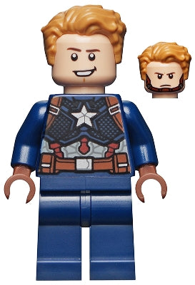 Captain America - Dark Blue Suit, Reddish Brown Hands, Hair, Dark Brown Eyebrows, Chin Strap (sh0729)