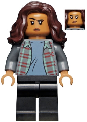 MJ (Michelle Jones) - Dark Bluish Gray Plaid Jacket, Dark Brown Wavy Hair (sh0776)