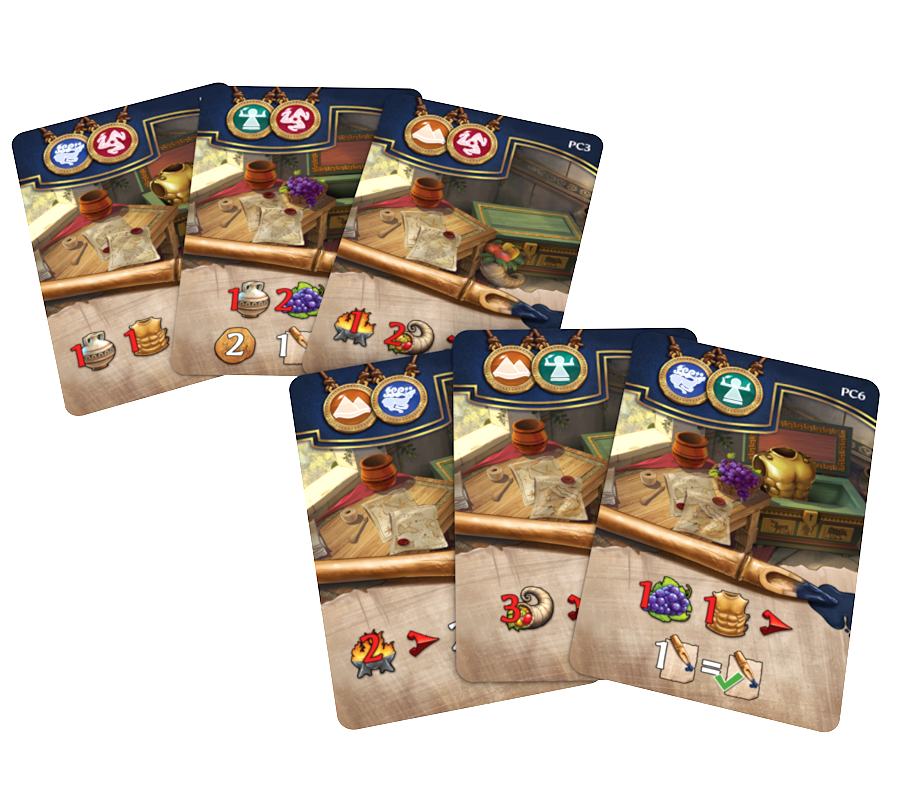 Set of card game cards with various symbols and designs on a white background