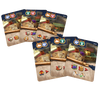 Set of card game cards with various symbols and designs on a white background