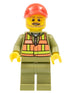 Train Driver - Orange Safety Vest with Lime Straps, Olive Green Legs, Red Cap with Hole, Beard Dark Tan Angular (trn244)