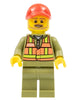 Train Driver - Orange Safety Vest with Lime Straps, Olive Green Legs, Red Cap with Hole, Beard Dark Tan Angular (trn244)