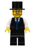 Haunted House Butler - Male, Black Vest with Blue Striped Tie, Black Legs, Black Top Hat, Glasses and Beard (twn389)