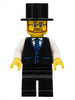 Haunted House Butler - Male, Black Vest with Blue Striped Tie, Black Legs, Black Top Hat, Glasses and Beard (twn389)