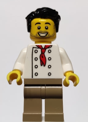 Chef - White Torso with 8 Buttons, No Wrinkles Front or Back, Dark Tan Legs, Black Hair (twn431)