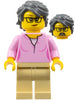 Woman, Bright Pink Shirt, Tan Legs, Dark Bluish Gray Swept Back Tousled Hair (twn438)