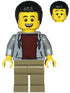 Dad - Light Bluish Gray Hoodie with Dark Red Shirt, Dark Tan Legs, Black Hair (twn477)