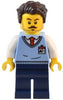 Natural History Museum Employee - Male, Bright Light Blue Sweater Vest with ID Badge, Dark Blue Legs, Dark Brown Tousled Hair (twn485)