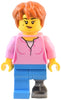 Natural History Museum Visitor - Female, Bright Pink Shirt, Dark Azure Legs with Prosthetic Leg, Dark Orange Thick Messy Hair (twn489)