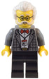 Natural History Museum Curator - Male, Dark Bluish Gray Plaid Jacket with Red Bow Tie, Black Legs, White Hair, Glasses (twn490)